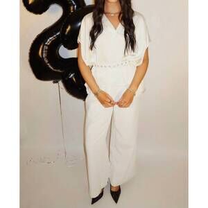 NEW MULLA satin v neck top & pants set in cream